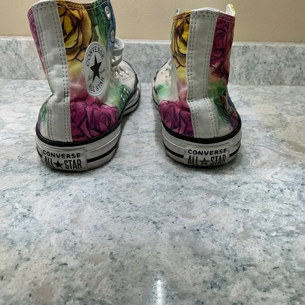 Converse High Top Chuck Taylor All Star W8 M6 Multi Skull Rose Watercolor Shoes